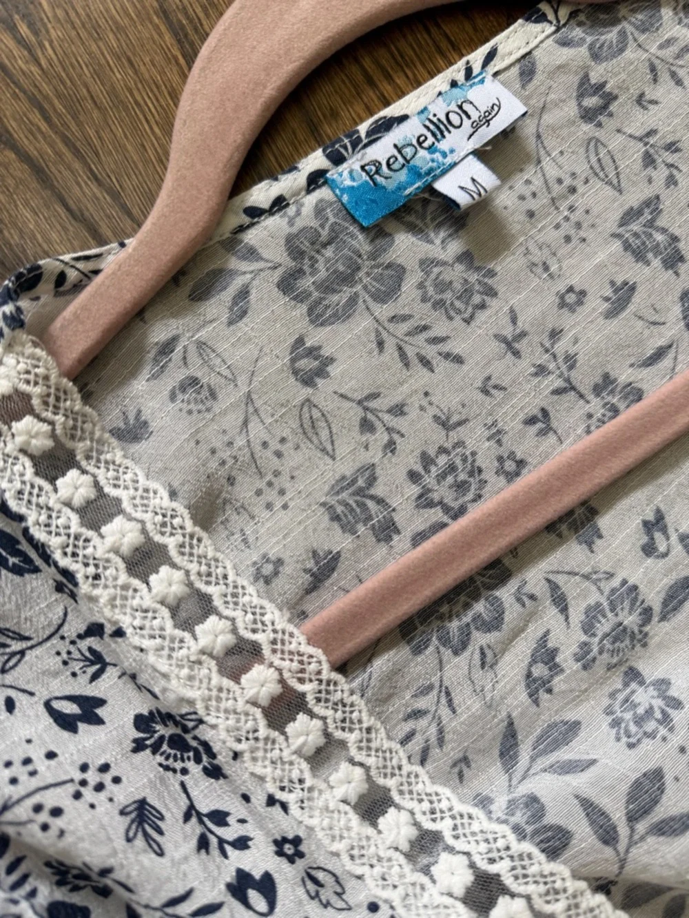White and Navy Floral Swim Cover with Lace Trim